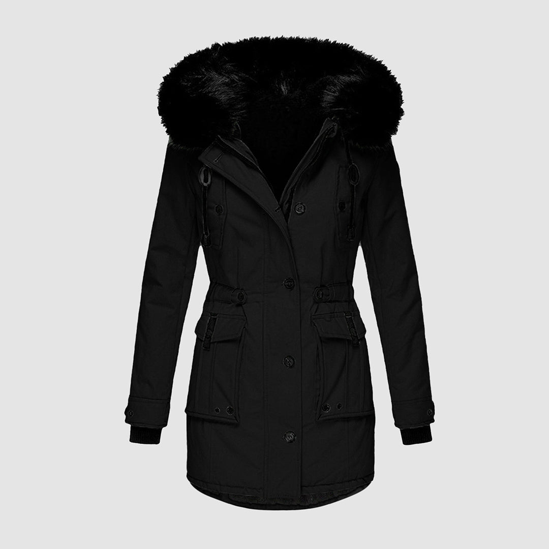 Giacca Invernale Donna Lunga con Bordo in Ecopelliccia