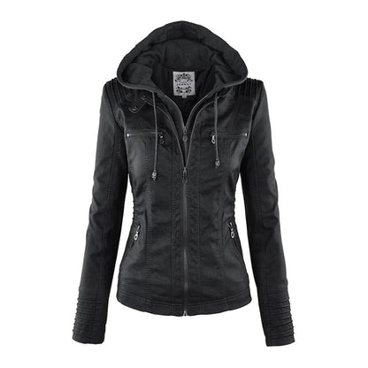 Giacca Donna in Pelle Vera con Cappuccio Rimovibile Antivento