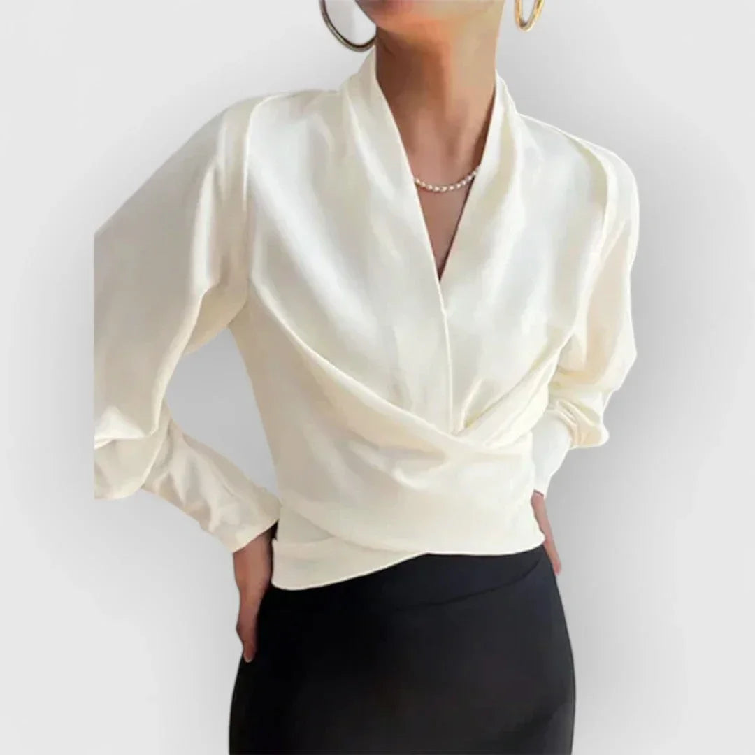 Blusa Donna Tessuta Incrociata Scollo a V Manica Lunga - Vesarelli