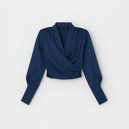 Blova | Blusa Donna Incrociata Scollo a V Manica Lunga Tessuta 4