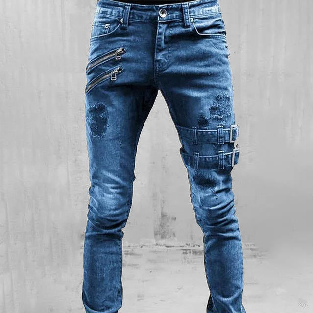 Jeans Uomo con Cintura e Dettagli con Zip Slim Fit