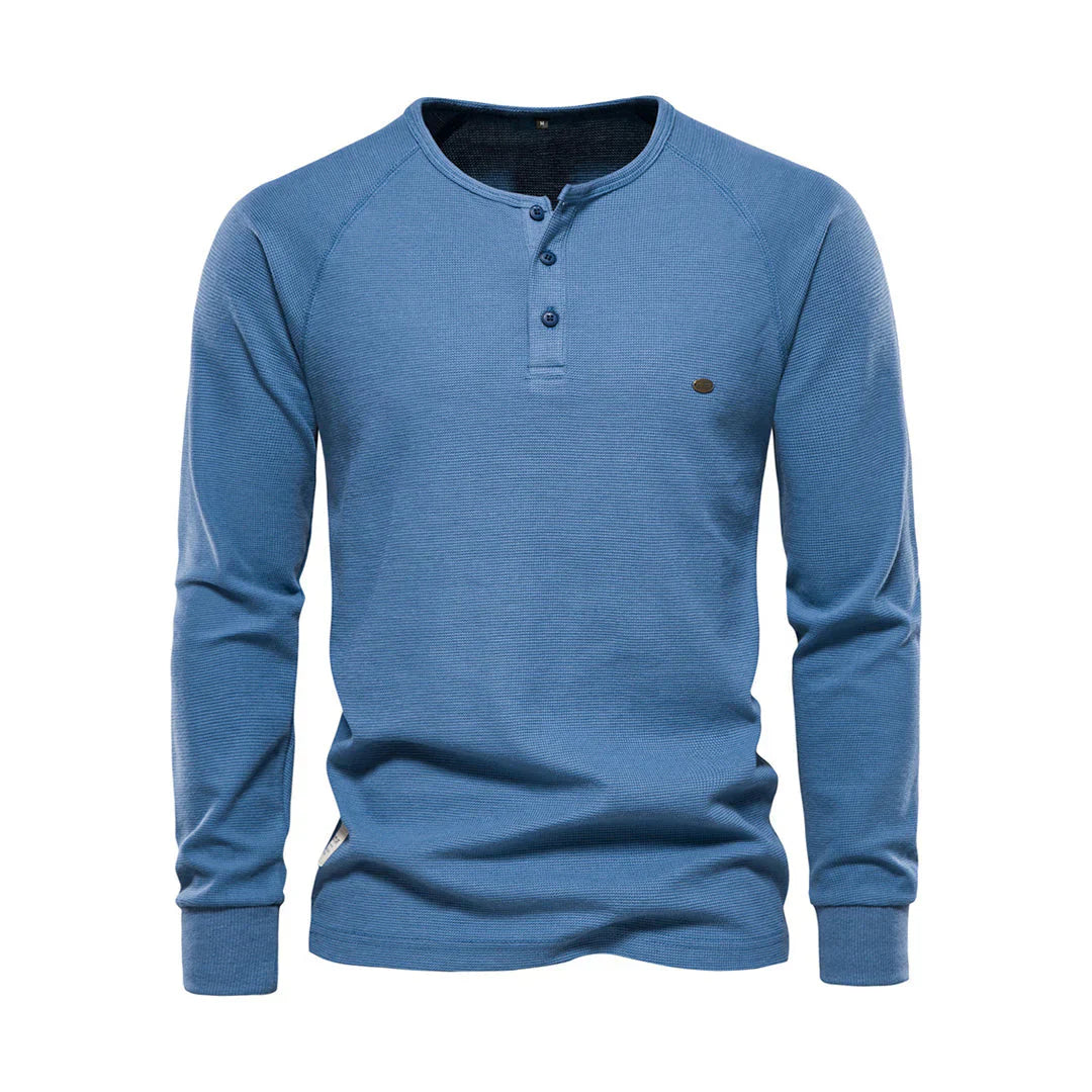 Camicia Uomo Manica Lunga Collo Tondo con Bottoni Comoda