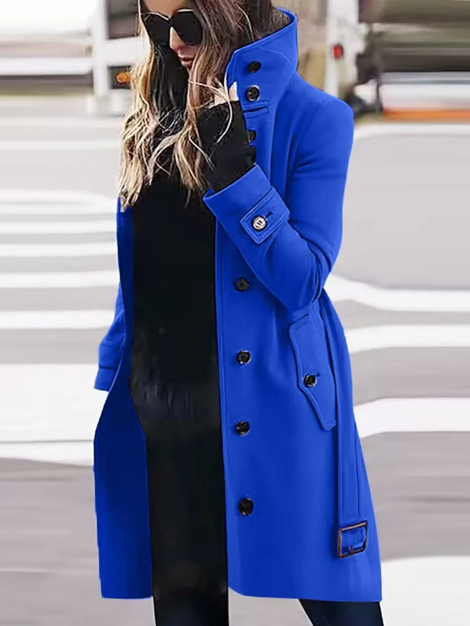 Trenchcoat Donna Impermeabile Cintura in Vita Lunghezza Lunga