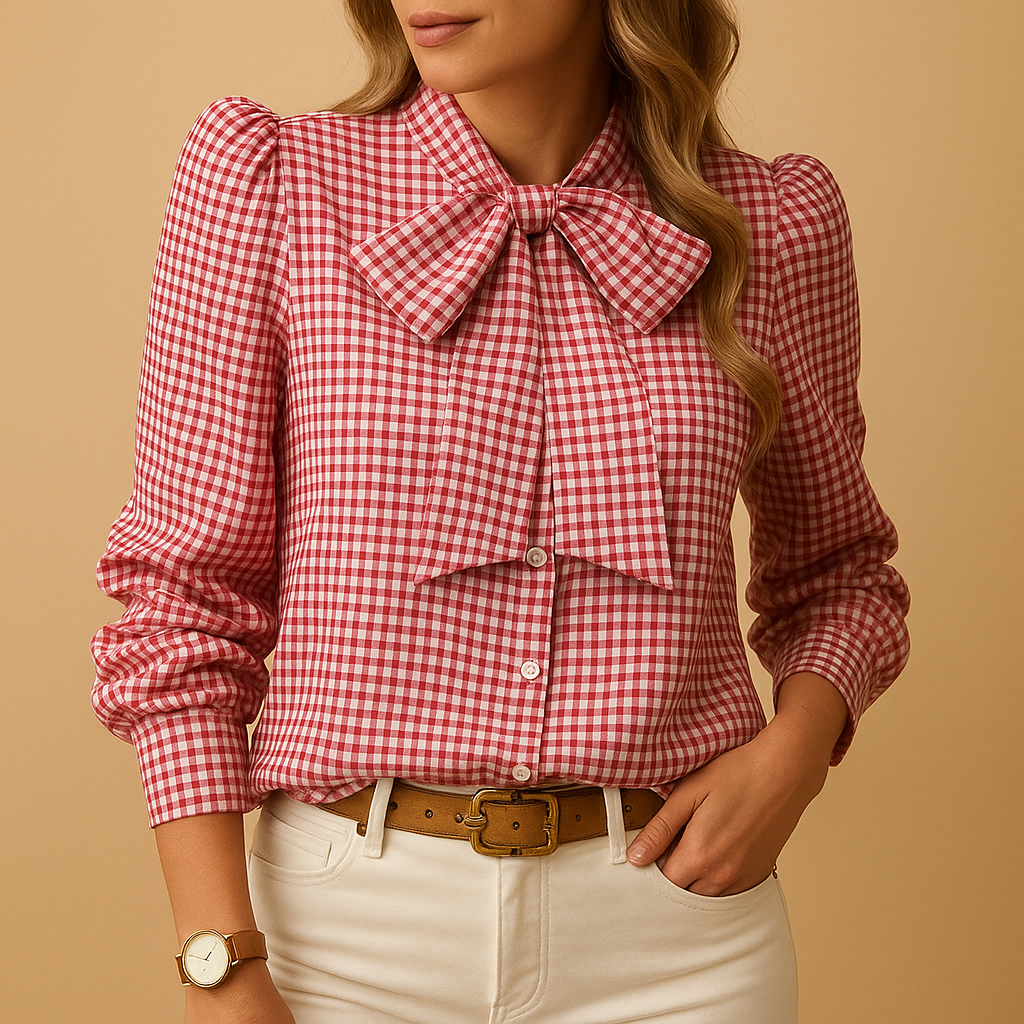 Blusa Donna Fantasia Quadri con Fiocco Collo - Vesarelli