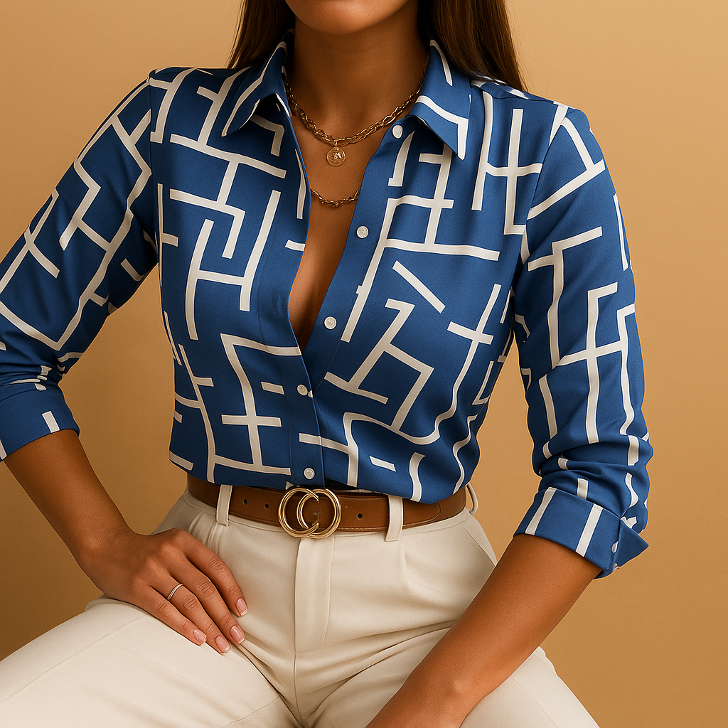 Blusa Donna in Viscosa Stampa Leggera Regular Fit - Vesarelli