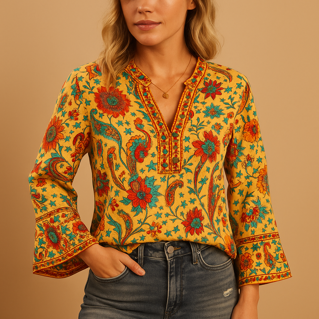 Blusa Donna in Viscosa Stampa Floreale Maniche Svasate - Vesarelli
