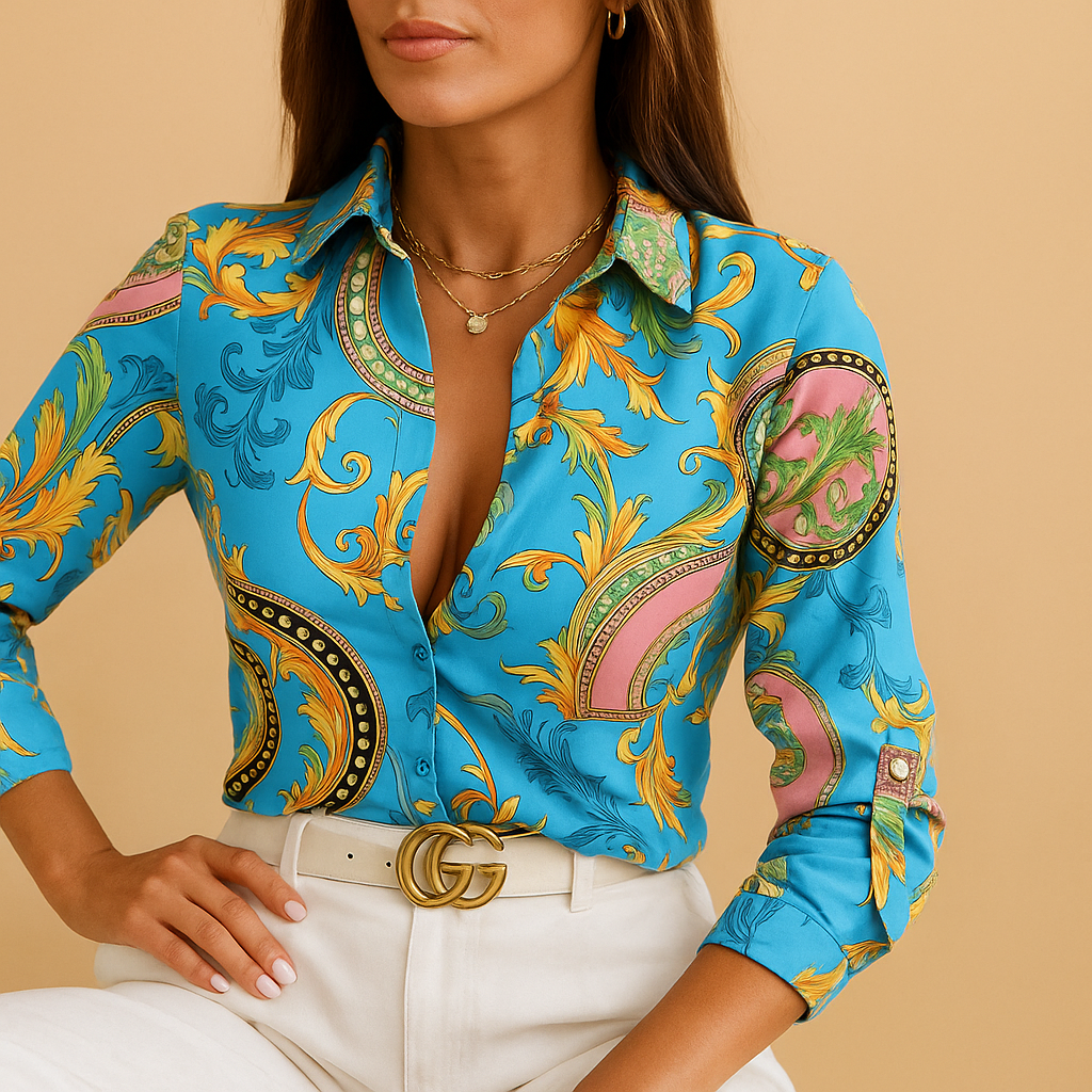 Blusa Donna Scollo a V Stampa Leggera - Vesarelli