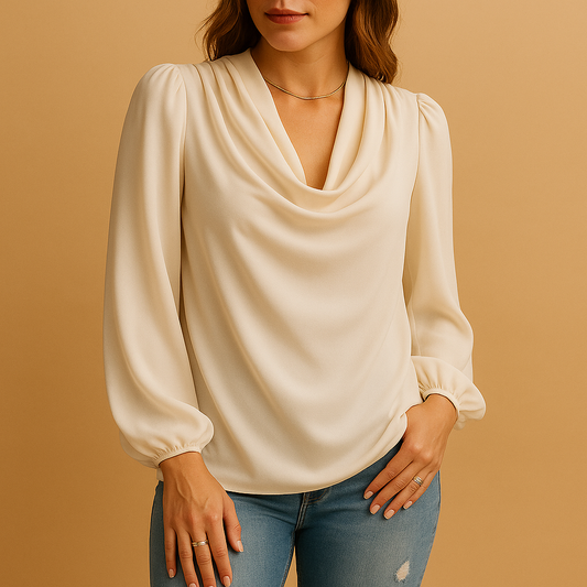 Blusa Donna in Chiffon Scollo a V Maniche a Sbuffo - Vesarelli