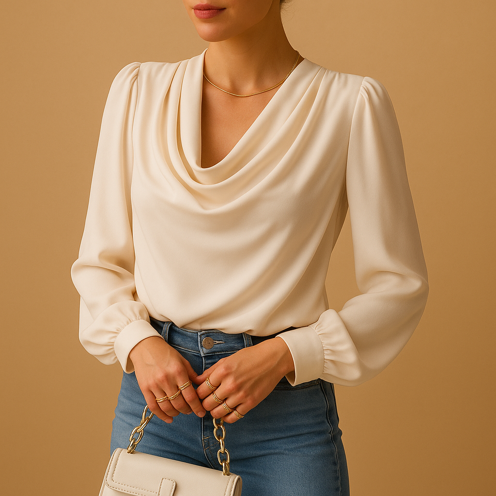 Blusa in chiffon arioso con scollo a V e maniche a sbuffo per donna | Yara 1