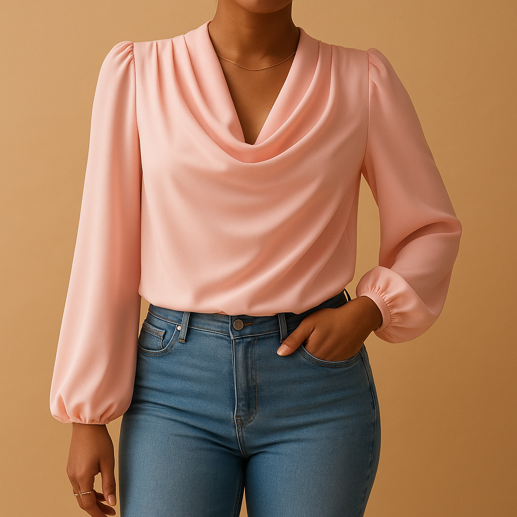 Blusa in chiffon arioso con scollo a V e maniche a sbuffo per donna | Yara 2