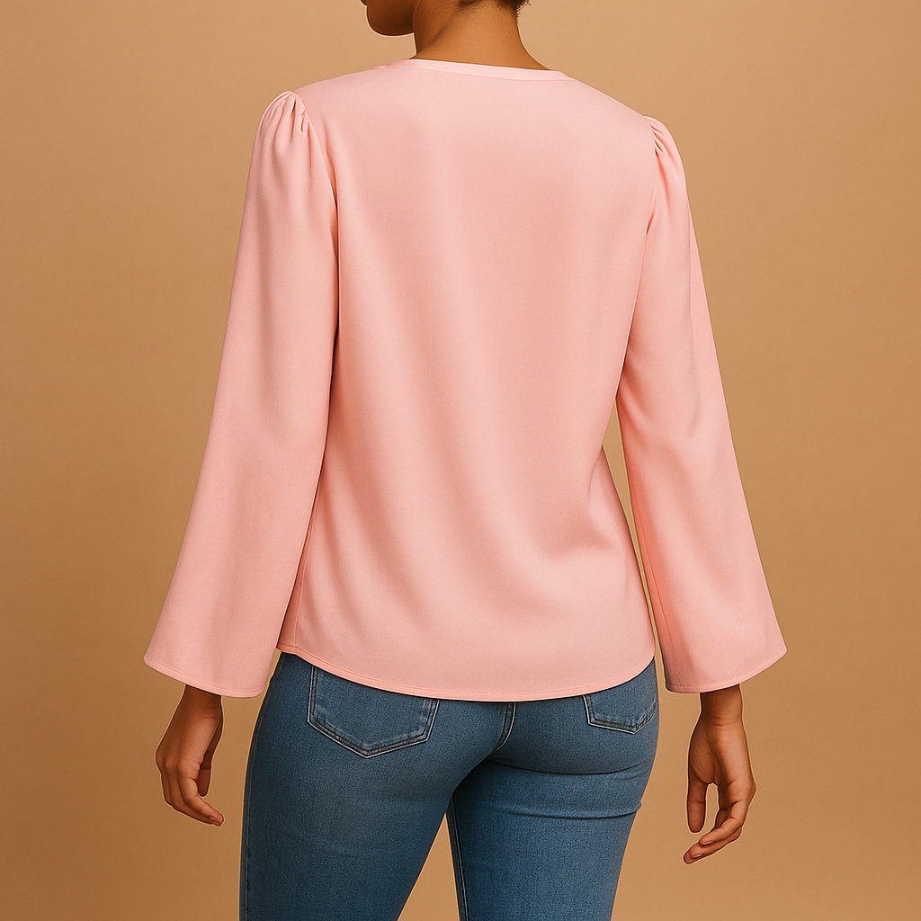 Blusa in chiffon arioso con scollo a V e maniche a sbuffo per donna | Yara 3