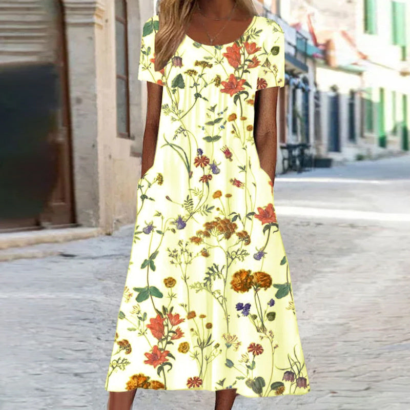 Abito Midi Donna Estivo con Tasche Fantasia Floreale