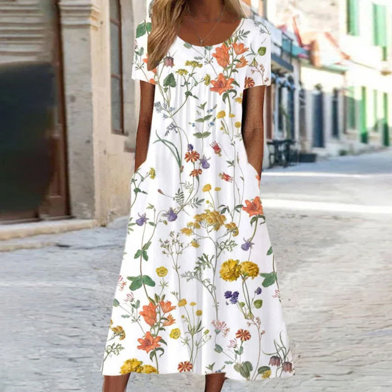 Abito Midi Donna Estivo con Tasche Fantasia Floreale