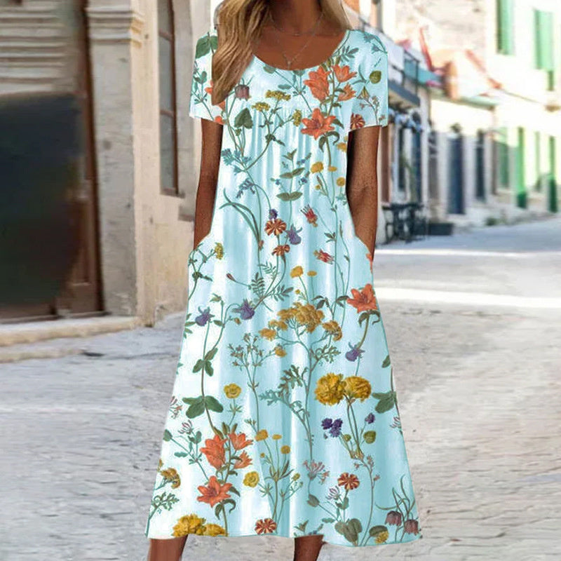 Abito Midi Donna Estivo con Tasche Fantasia Floreale