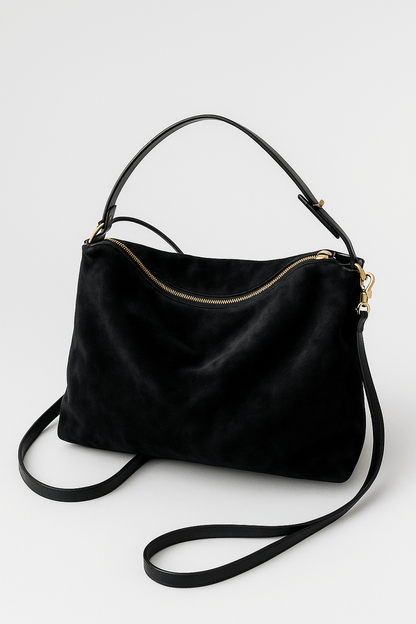 Borsa a Spalla in Pelle Scamosciata per Donna | Charisse Nero