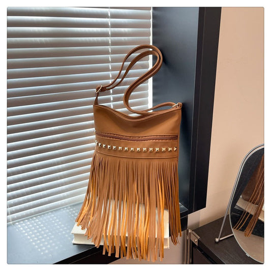 Borsa Tracolla Donna in Pelle con Frange Stile Bohémien - Vesarelli