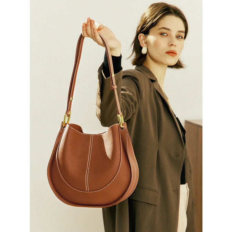 Borsa a tracolla rotonda elegante da donna in pelle elegante 3