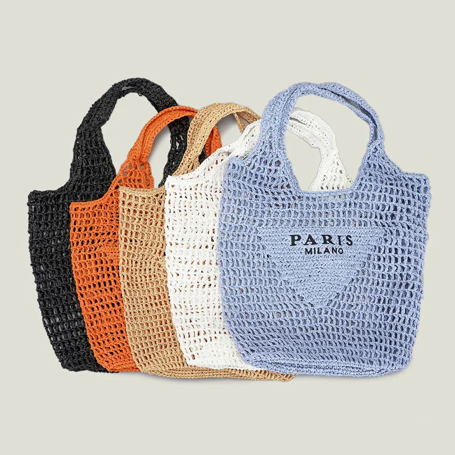 Borsa da spiaggia da donna intrecciata a mano, design elegante e resistente 7
