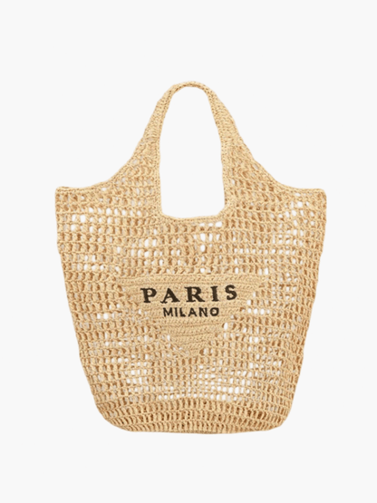 Borsa Spiaggia Donna in Paglia Fatta a Mano Stile Boho - Vesarelli