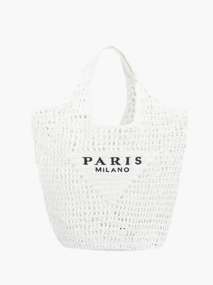 Borsa da spiaggia elegante da donna in paglia fatta a mano, design boho 6
