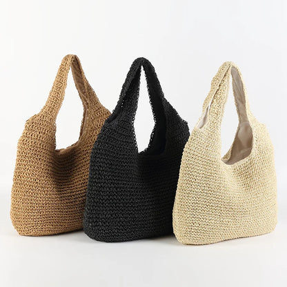 Borsa da spiaggia in paglia elegante da donna, grande capacità, in vimini 2