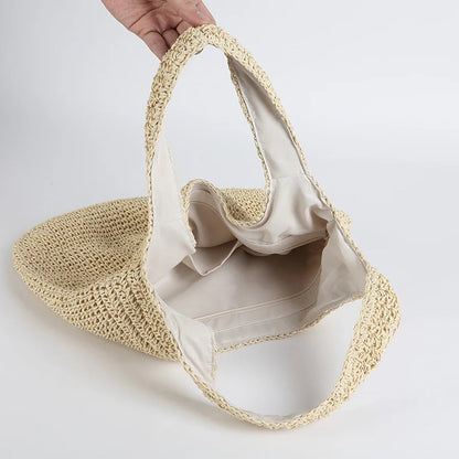 Borsa da spiaggia in paglia elegante da donna, grande capacità, in vimini 4