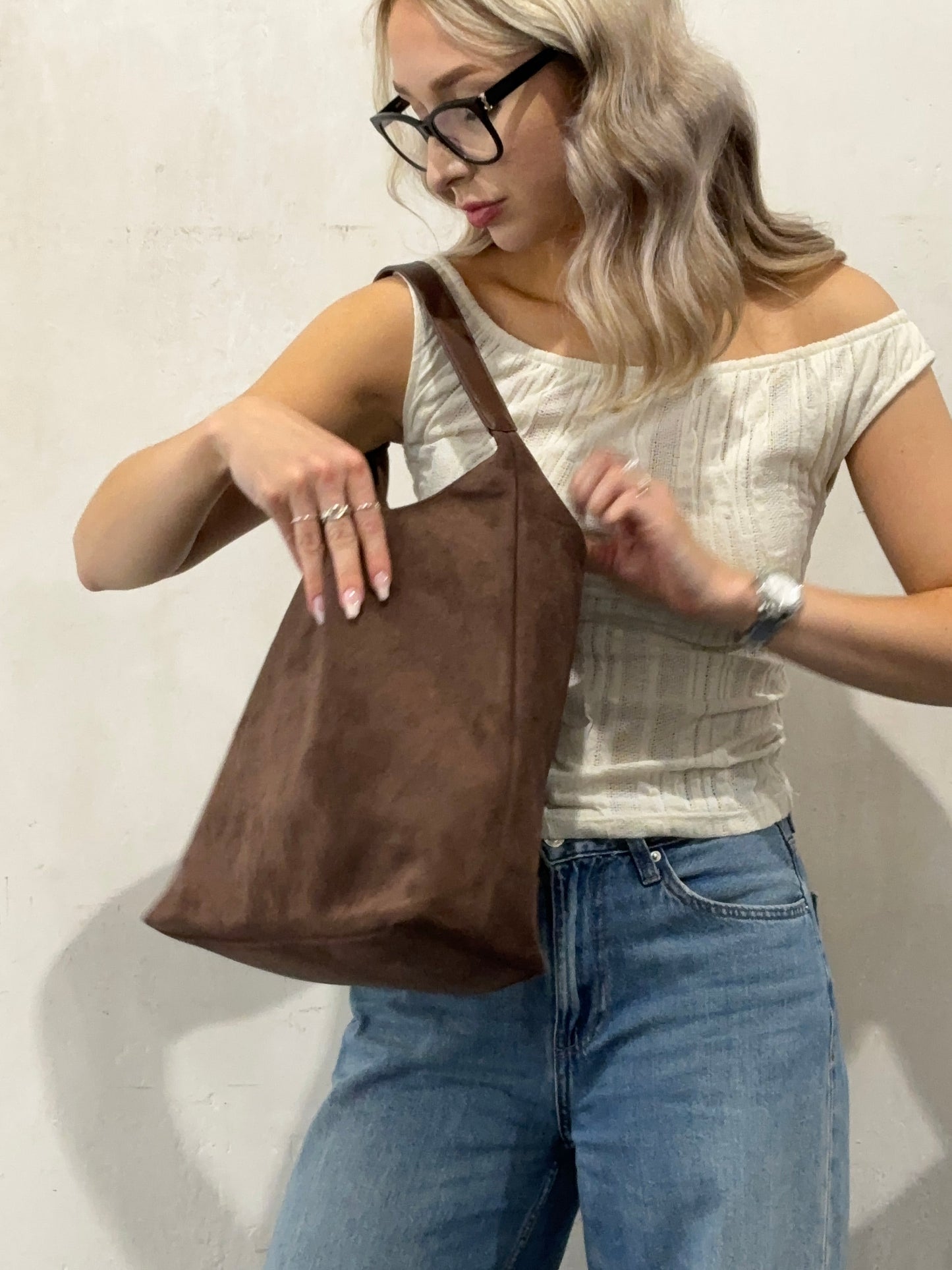 Borsa tote in pelle elegante da donna, versatile, scamosciata 6