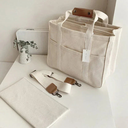 Borsa tote multifunzionale da donna in tela con scomparti multipli 2