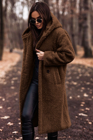 Cappotto Lungo Donna con Cappuccio e Tasche
