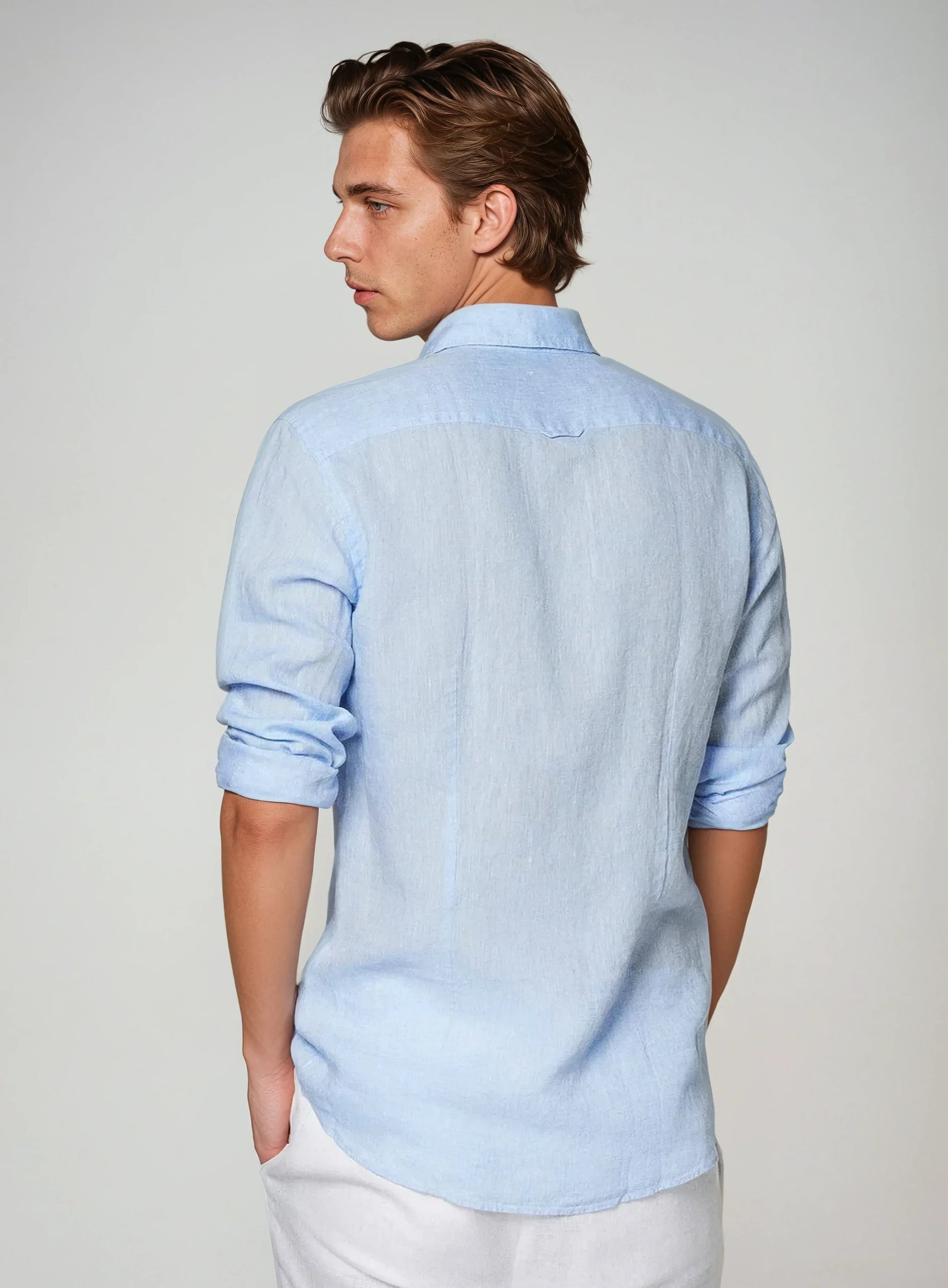 Breez | Uomo Camicia Lino Azzurra Casual
