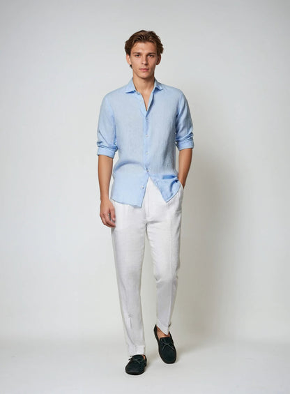 Breez | Uomo Camicia Lino Azzurra Casual