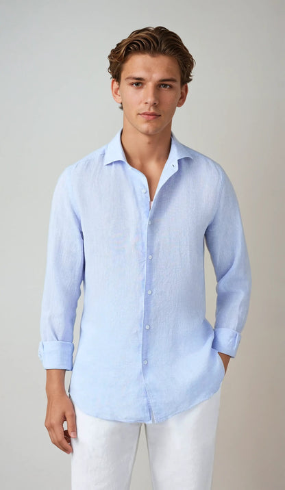 Breez | Uomo Camicia Lino Azzurra Casual