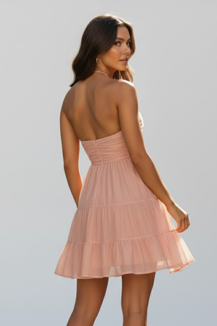 Abito Minidress Donna Scollo a Halter Gonna a Balze