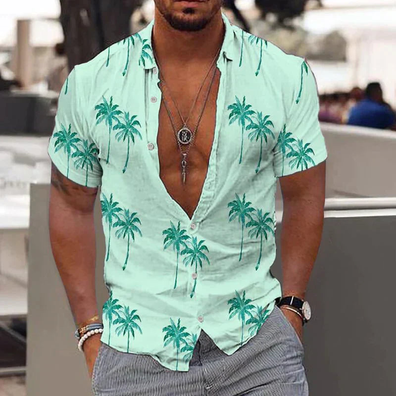 Brezza | Camicia Estiva Uomo Motivo Palme in Lino 1