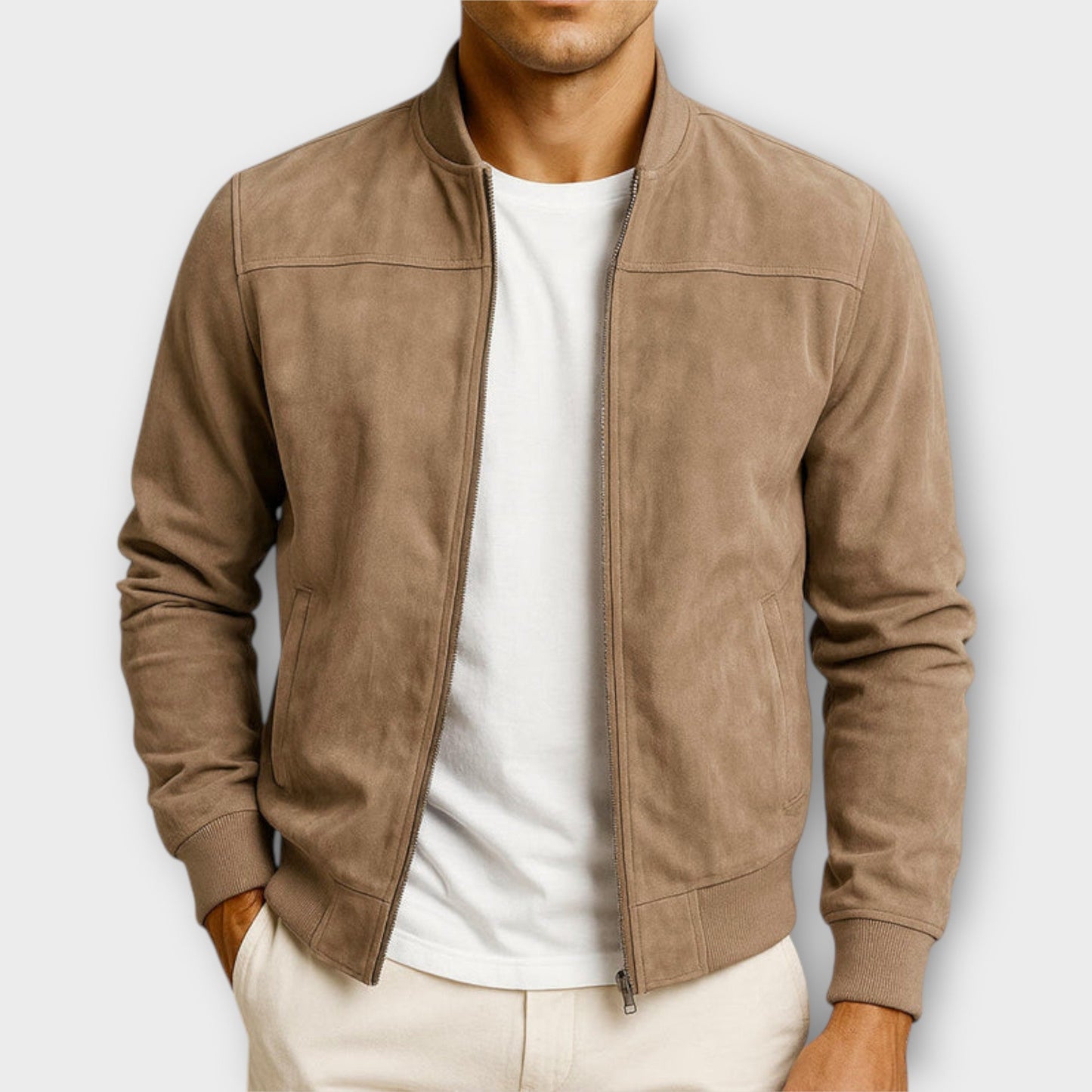 Giacca Bomber Uomo Effetto Suede Slim Fit Polsini Elastici - Vesarelli