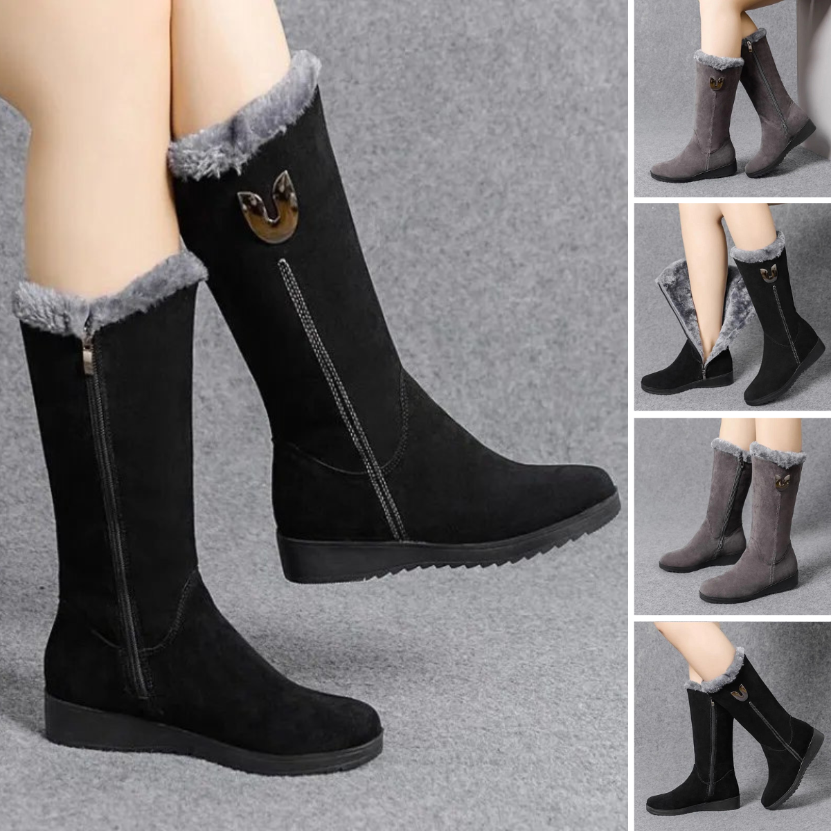 Stivali Donna in Suede con Zip Comodi Casual