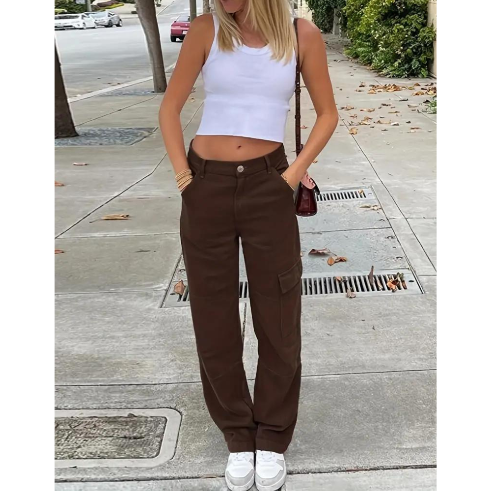 Pantaloni Cargo Donna Cotone Casual Vestibilità Comoda