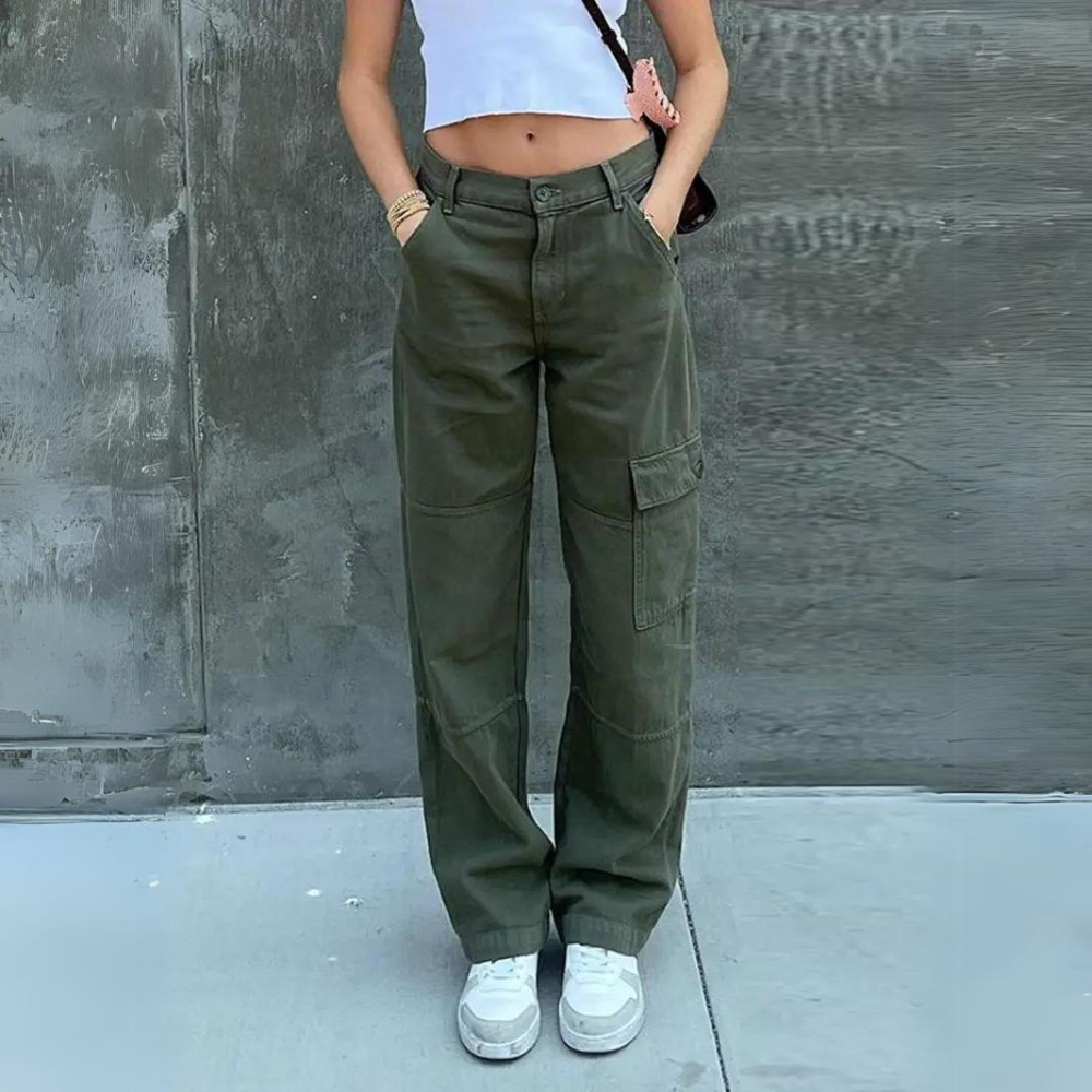 Pantaloni Cargo Donna Cotone Casual Vestibilità Comoda