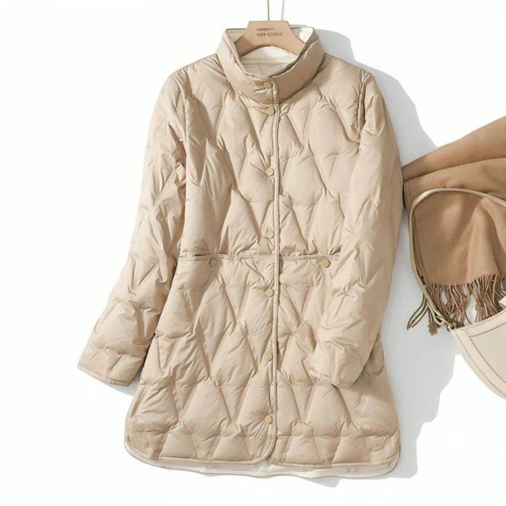 Piumino Donna Taglio Sfiancato Chiusura con Bottoni