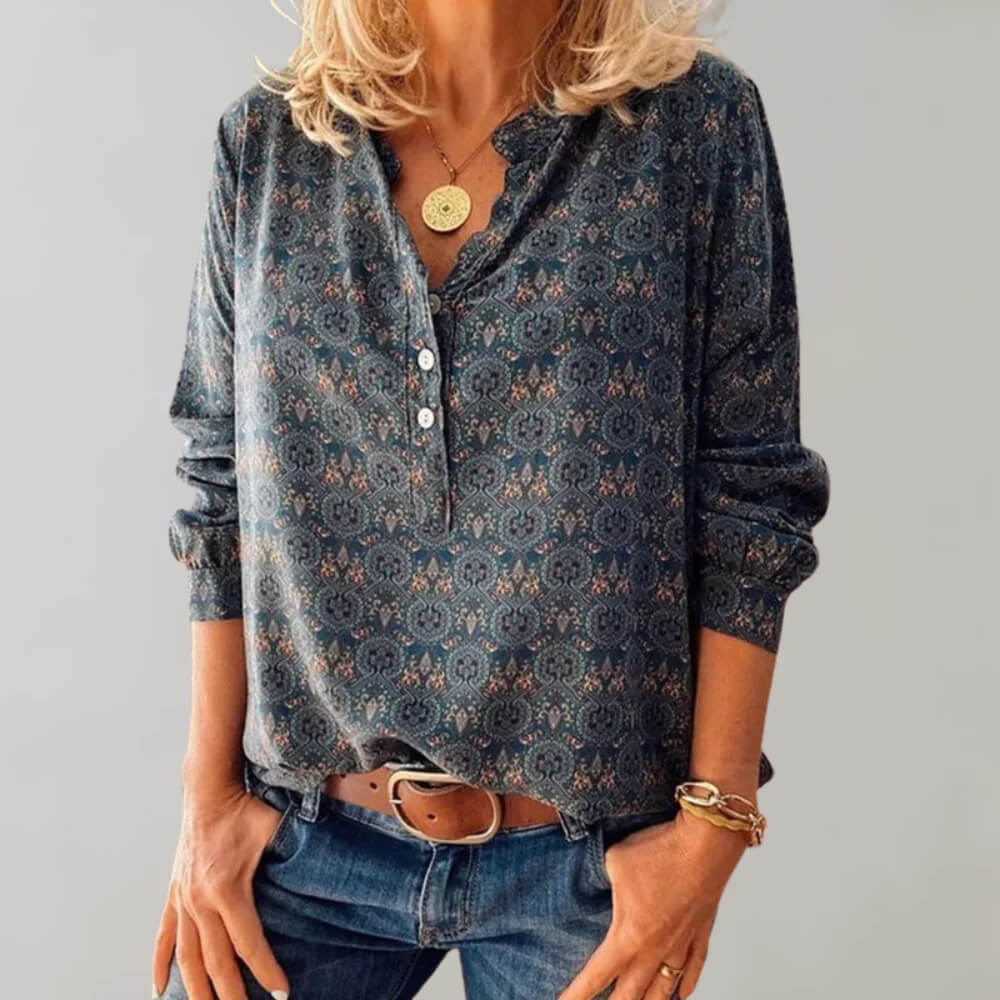 Blusa Donna Elegante Manica Lunga Scollo a V - Brentozzi