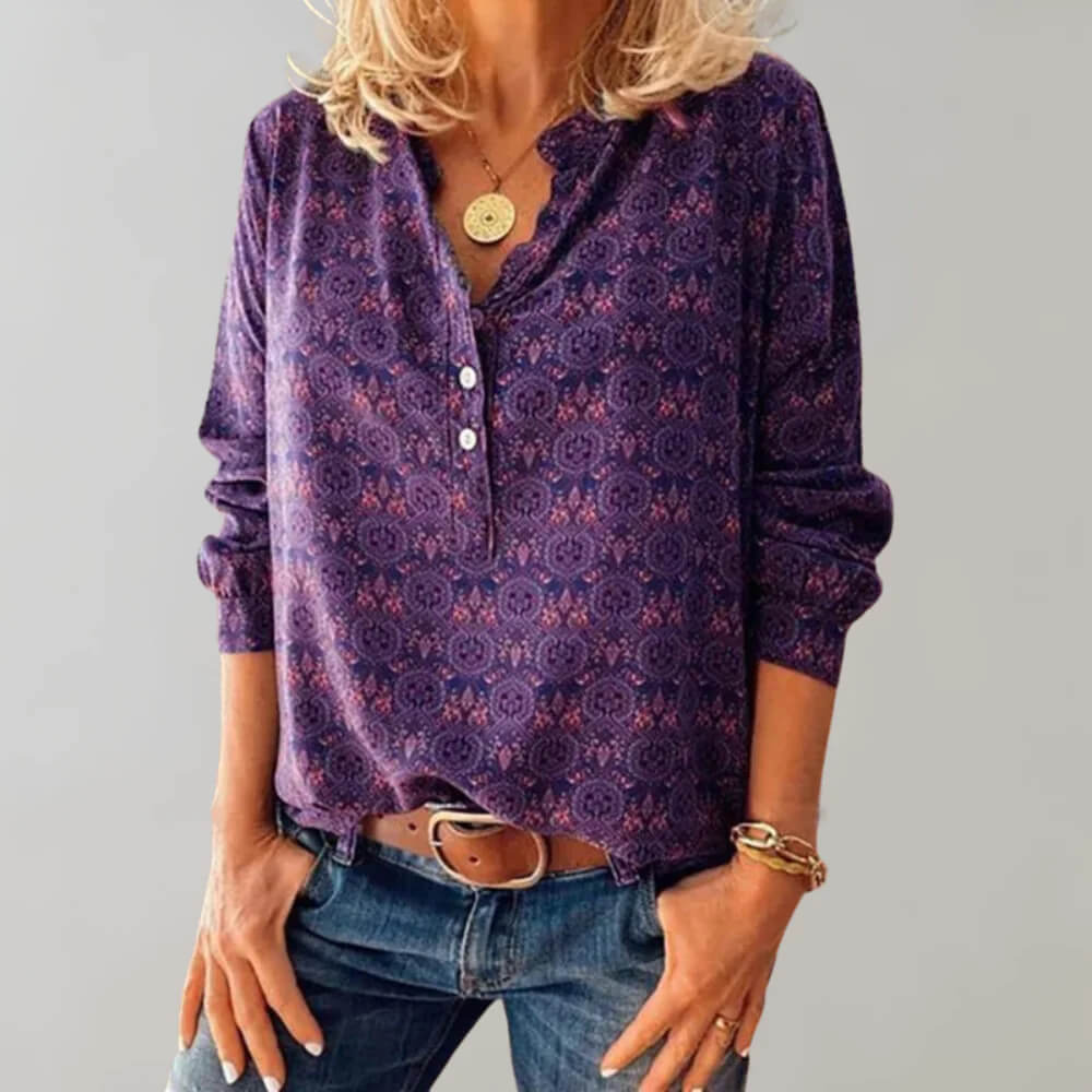 Blusa Donna Elegante Manica Lunga Scollo a V