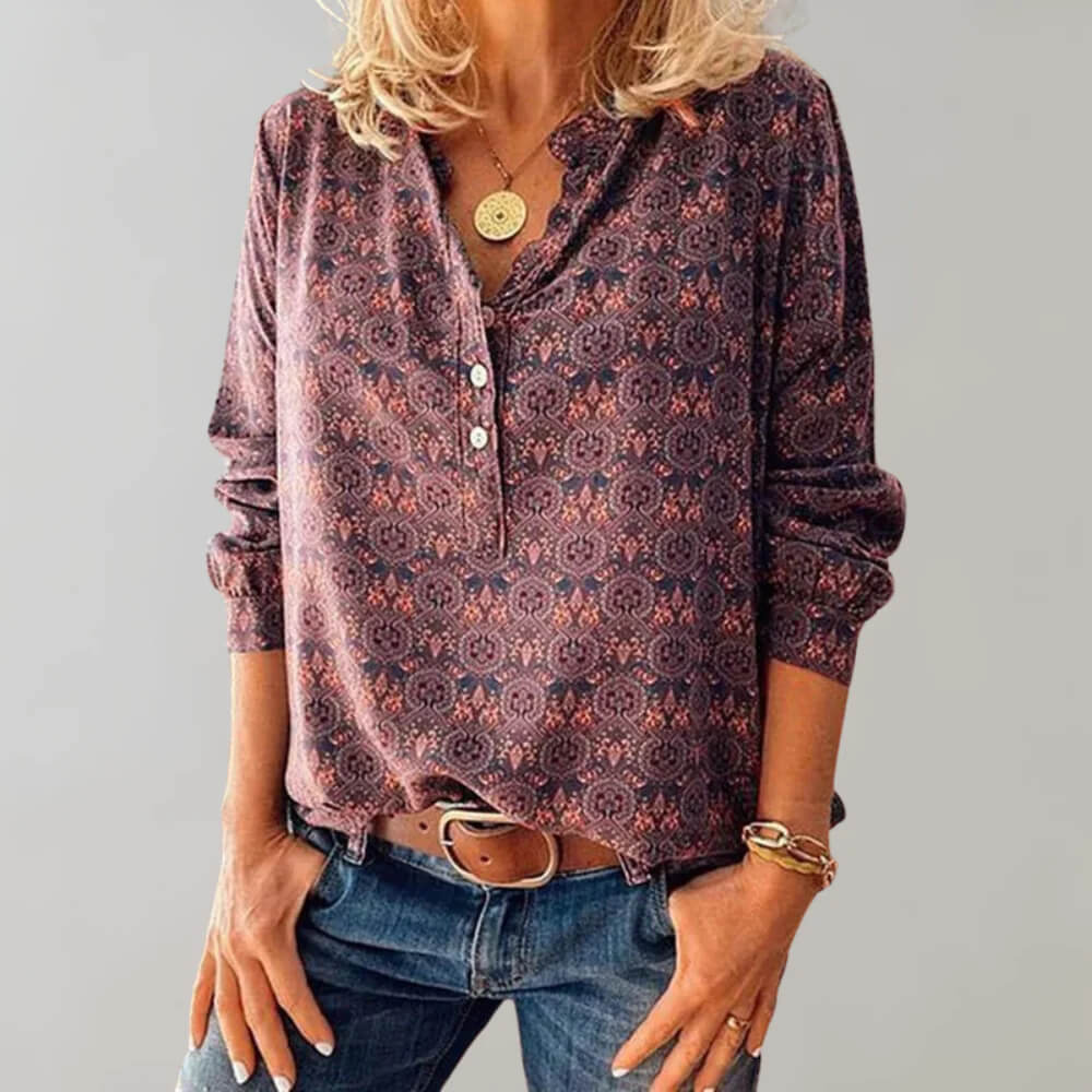 Blusa Donna Elegante Manica Lunga Scollo a V