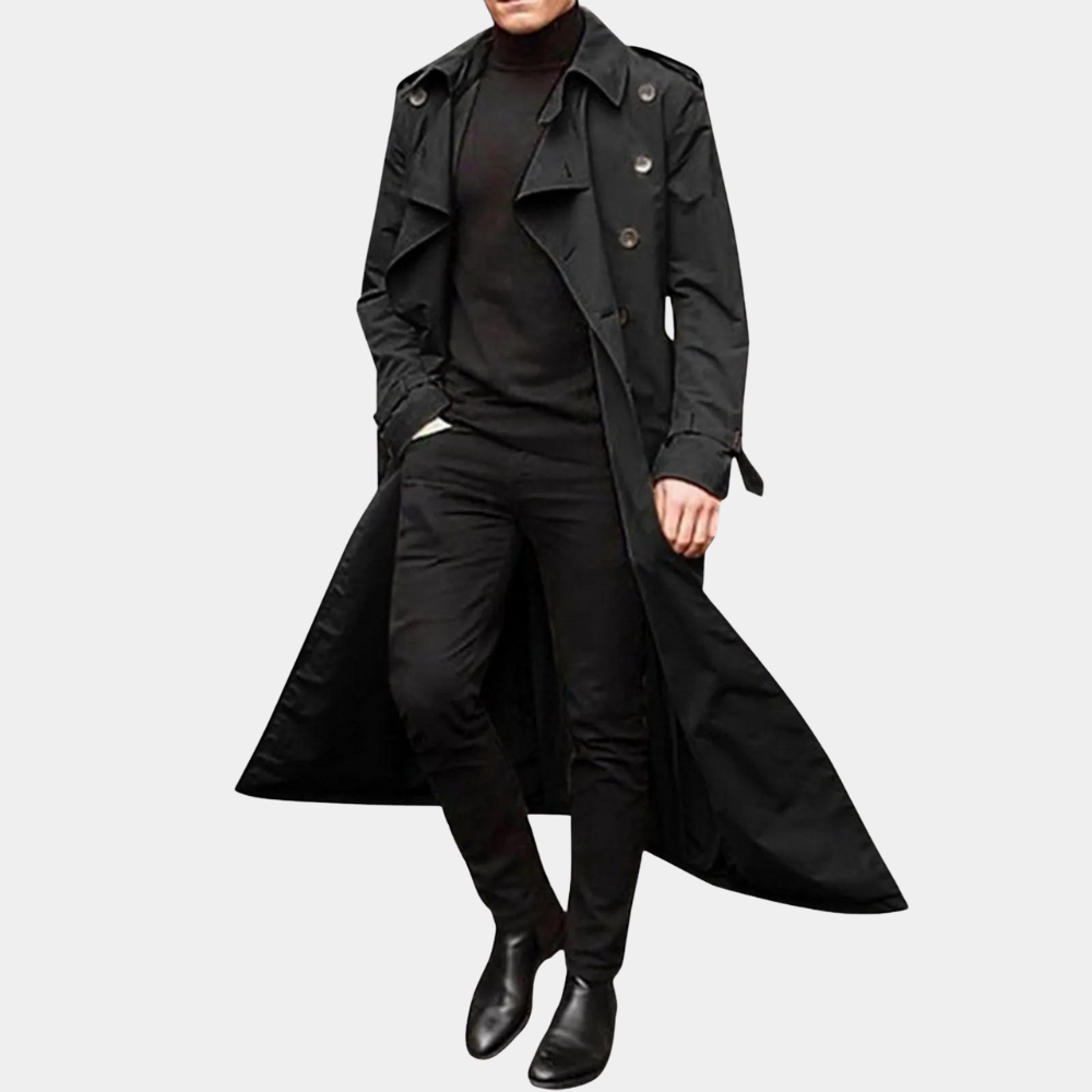 Trench Coat Uomo Doppiopetto con Cintura Polsini Rever Classico
