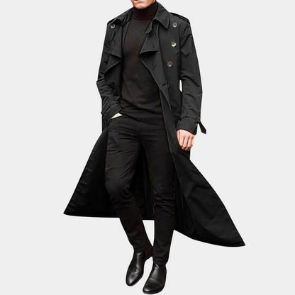 Trench Coat Uomo Doppiopetto con Cintura Polsini Rever Classico