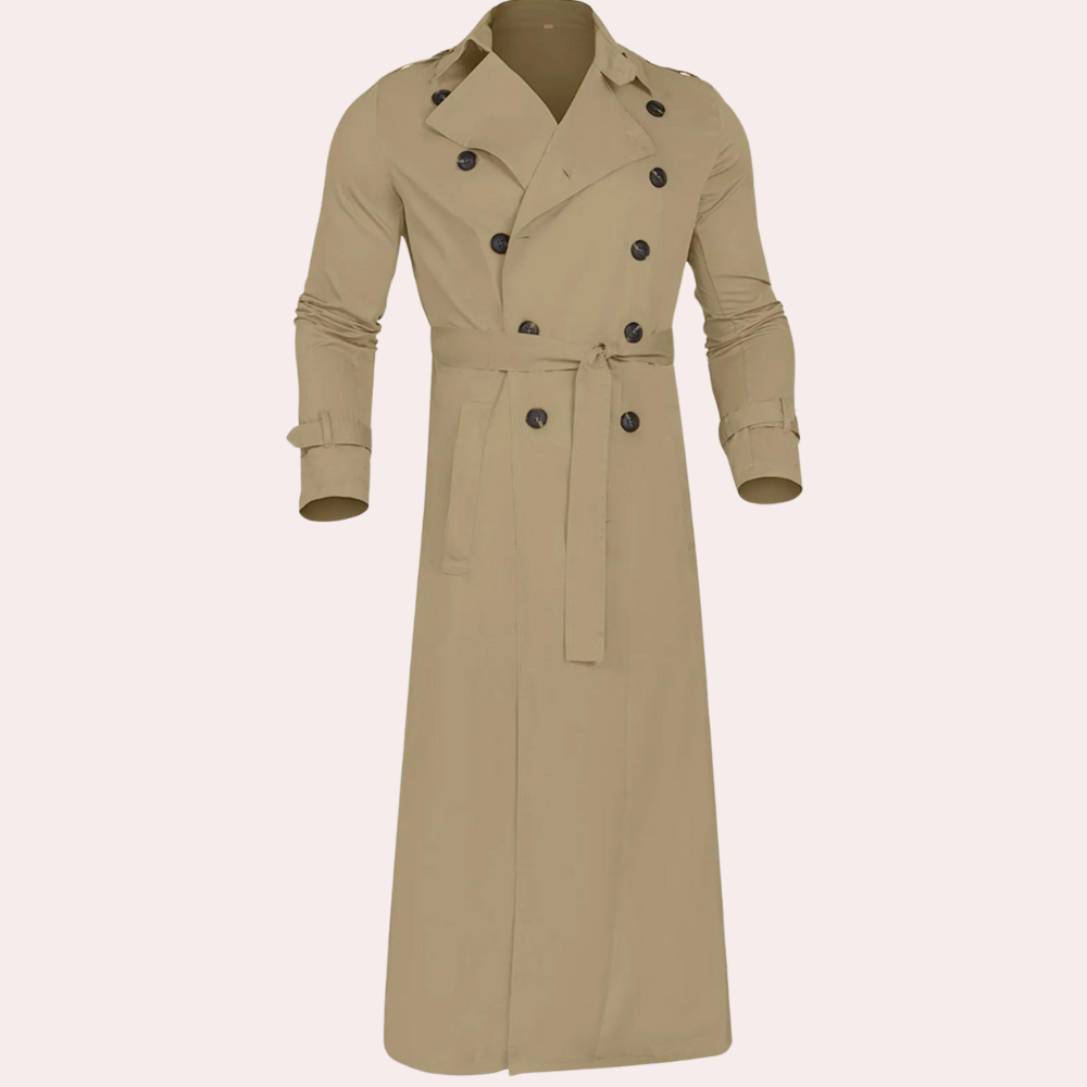 Trench Coat Uomo Doppiopetto con Cintura Polsini Rever Classico
