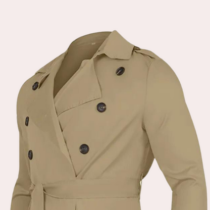 Trench Coat Uomo Doppiopetto con Cintura Polsini Rever Classico