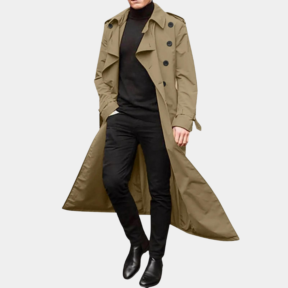 Trench Coat Uomo Doppiopetto con Cintura Polsini Rever Classico