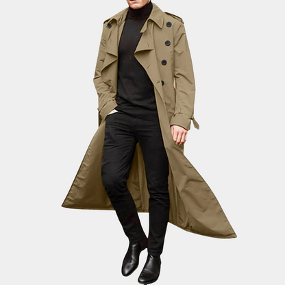 Trench Coat Uomo Doppiopetto con Cintura Polsini Rever Classico