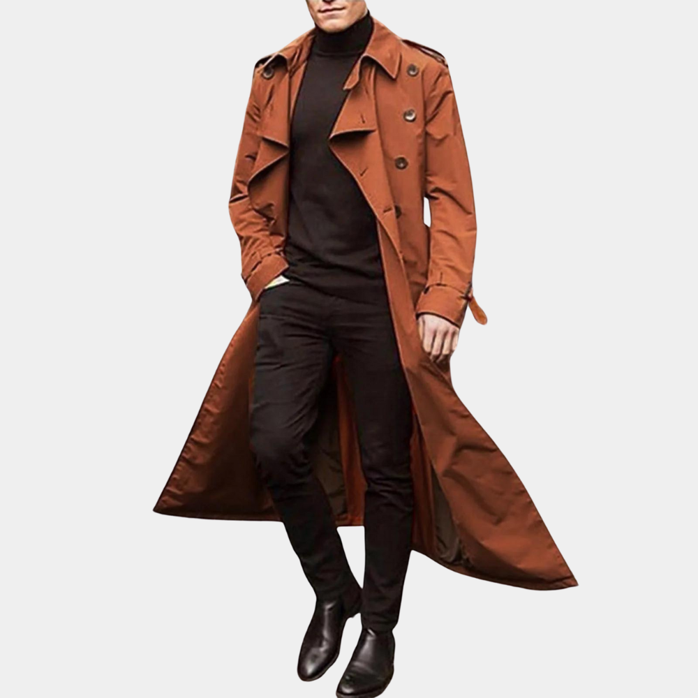 Trench Coat Uomo Doppiopetto con Cintura Polsini Rever Classico