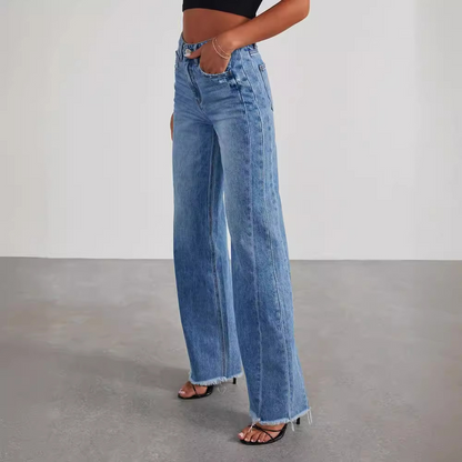 Jeans Donna Lavaggio Vintage Taglio Dritto Ampio